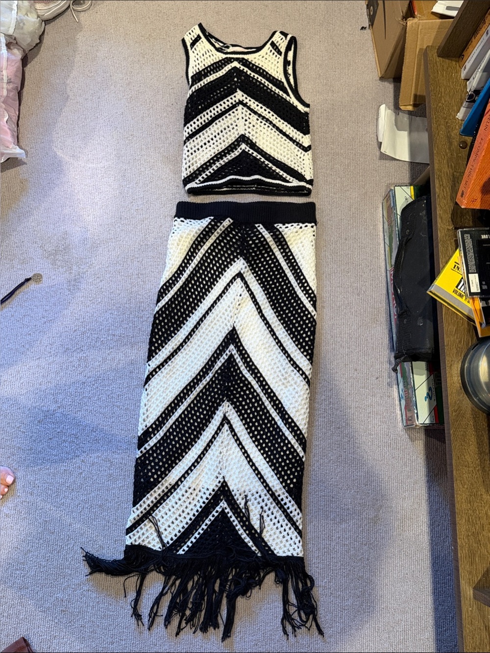 Black and White Chevron Knit Two-Piece Set